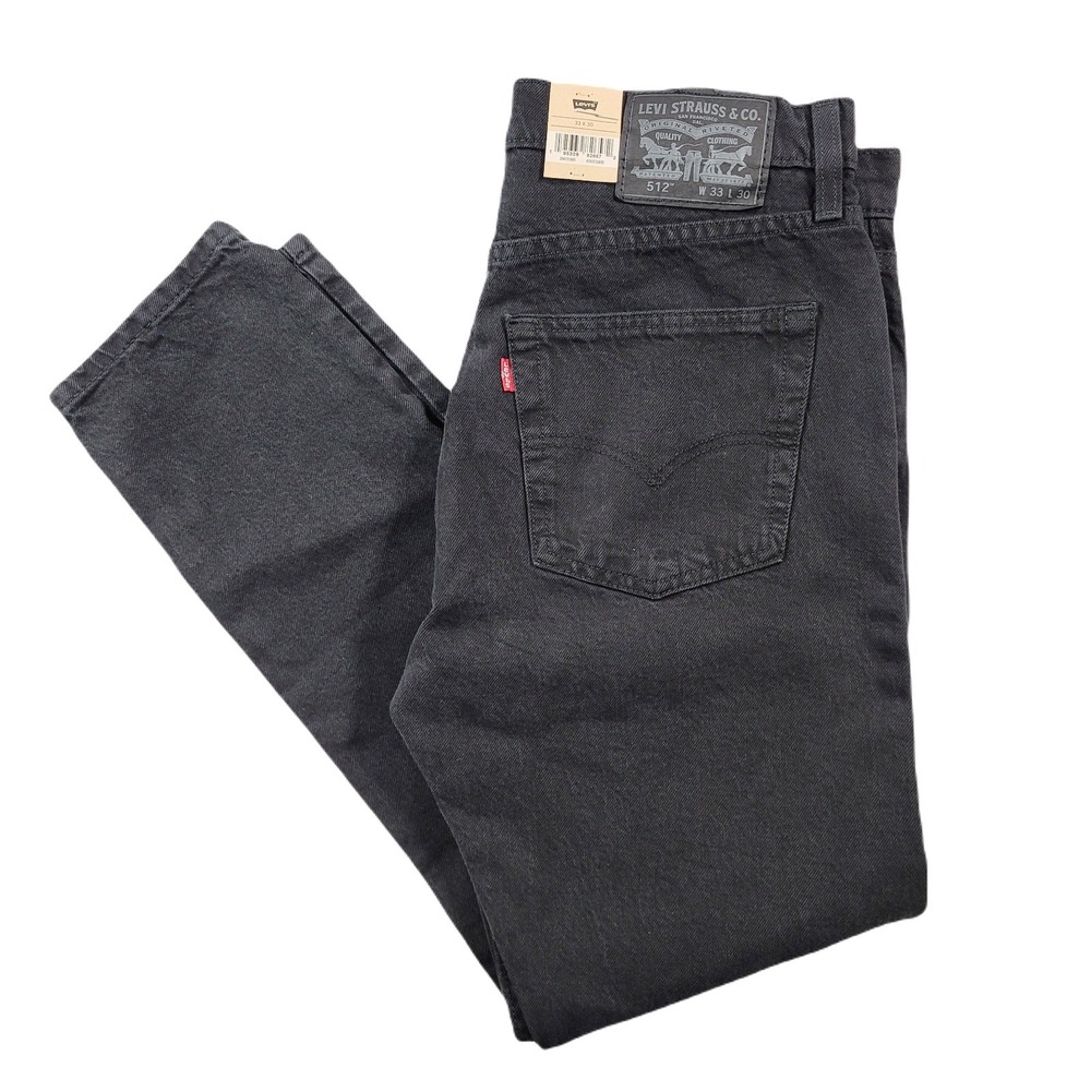 Levis 512 Slim Tapered Jeans 33x30 Charred Marshmallow Black Distressed
